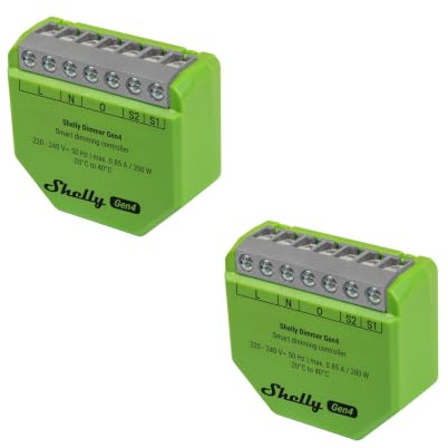 Shelly Dimmer Gen4 – WLAN Smart Dimmer, Matter-certifierad, dimbara lampor, Zigbee ljusbrytare, LED-remsor, timer, ingen neutral ledare, ingen hubb krävs för att passa i Alexa, Google & HomeKit