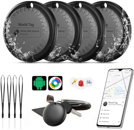 Smart Tag Tracker Android, Tracker Bluetooth Localizzatore Compatibile con “Google Find Hub”, Air Tracker Tags Batteria Sostituibile Trova Oggetti per Chiavi/Bagagli/Borsa a Mano (4 pack)