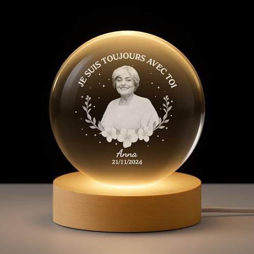 Cadeau Plus Boule De Cristal Personnalisée Commémorative avec Photo - Difficile De Dire Au Revoir - Boule a Neige Personnalisable, Boule Photo personnalisée, Boule Lumineuse LED (Modèle 4)