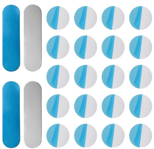 MYZWEL 24 Pezzi Piastra Metallica Adesiva per Magneti, 4 Placche Rettangolari (135x35mm) e 20 Dischi Rotondi (30mm), Piastre in Acciaio Sottili per Supporto Cellulare e Personaggi Tonie