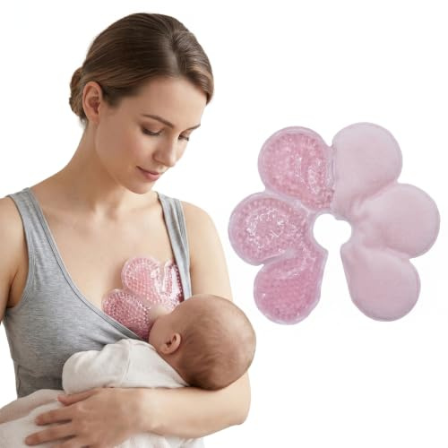 FIQLUL Almohadillas de Terapia de Mama para Lactancia, Compresas de Gel Frío y Calor para Alivio del Dolor e Hinchazón, Esenciales Postparto con Funda de Felpa Suave, 1 Unidad, Rosa