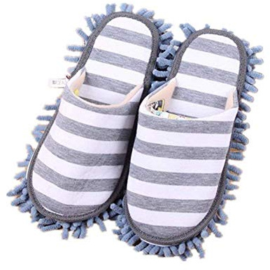 1 Pair of Multifunction Stripes Cleaning Slippers, Detachable Mopping Shoes House Floor Cleaning Mop Microfiber Sole