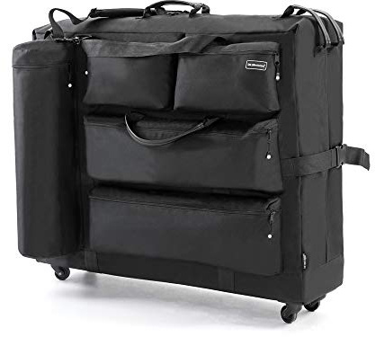 DR.LOMILOMI Wheeled Carry Case for Portable Massage Tables, Waterproof Oxford Fabric Travel Bag with Shoulder Strap and Storage Pockets, 38 x 31 x 11
