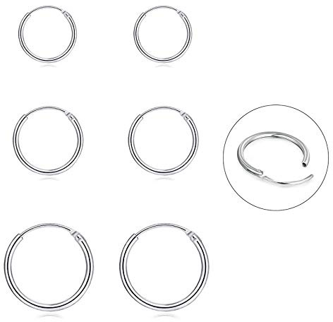 EPIRORA Silver Hoop Earrings- Cartilage Endless Small Hoop Earrings Set for Women Men, 3 Pairs of Hypoallergenic 925 Sterling Silver Tragus Earrings Nose Lip Rings (3 Pairs(8/10/12mm))