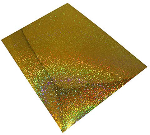 Din A4 Bogen Bastelfolie Selbstklebend Künstlerfolie Plotterfolie Plottfolie Hologramm Glitzer Folie Basteln DIY (Flakes Gelb, 1 Din A4 Bogen)
