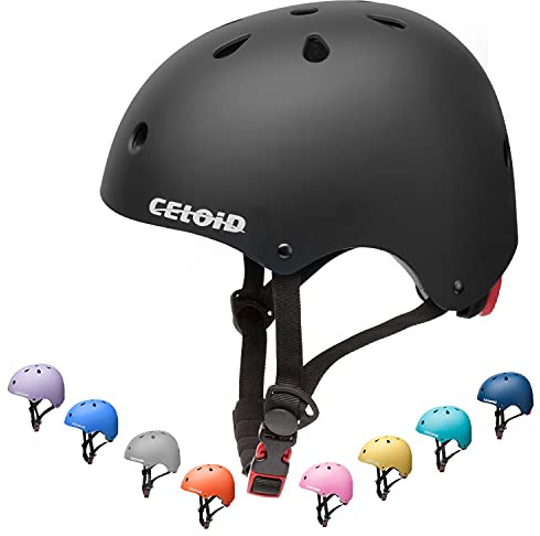 CELOID Kids Bike Helmet,Toddler Skateboard Helmets for Ages 8-14 Years Boys Girls，Adjustable Multi-Sport Bicycle Skateboarding Football Roller Skating Scooter Rollerblade Balance Bike Helmet,Black
