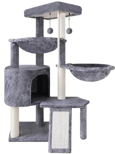 Xin Three Layer Cat Tree with Cat Condo and Two Hammocks,Grey