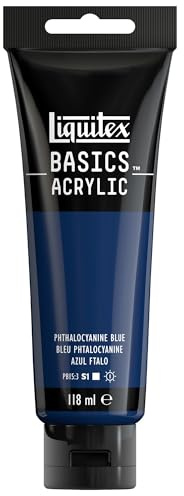 Liquitex 8870025 Basics - Peinture acrylique, peinture artistique monopigmentée, résistante à la lumière, qualité archive, finition satinée, tube de 118 ml - Bleu Phtalocyanine