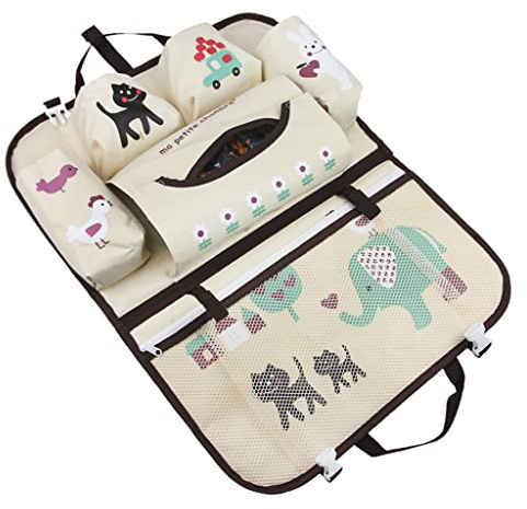TINAYAUE Organisateur de Voiture Organiseur de Rangement pour Siège Arrière en Tissu Oxford Rangement de Siège de Voiture de Cartoon Suspendu Protège-Siège Arrière Support Pour IPad Bouteilles