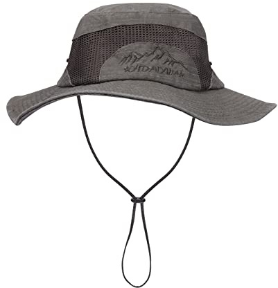EKMTBJXY Cappello da Sole Uomo, Estivo Anti UV Tesa Larga Bucket Hat Cappello da Pescatore, Cappello Safari in Rete Traspirante Pieghevole per Campeggio, Pesca, Trekking