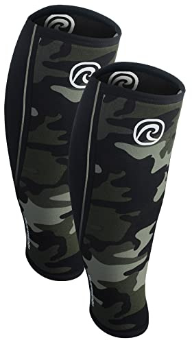 Rehband Bendaggio per polpaccio in neoprene, bendaggio compressivo per polpaccio e stinco, parastinchi per stacchi da terra, CrossFit, Colore:Camuffare - 1 Paio, Misura:L