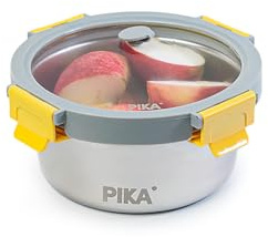 Pika - Boite alimentaire en inox et couvercle en verre trempé – Hermétique et légère – Compatible micro-ondes, four, congélateur – MetalShock (650 ml)