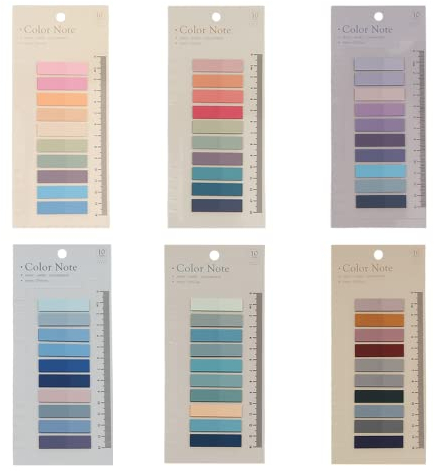 AMZSKU 1200 Stück Haftnotizen Tabs, 6 Stile Pagemarker Selbstklebend Pastell Beschreibbare Haftstreifen Klebezettel mit Lineal für Seitenmarkierung Lesezeichen (A-1200 Stücke -6 Stil)