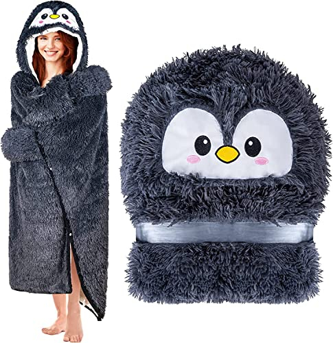 Lanqinglv Flauschig Kuscheldecke Plüsch Flanell Fleecedecke Warme Decke Wohndecke,Tragbare Decke Geschenk für Frauen,Decke mit Kapuze und Handschuhen,Dunkelgrau Sofadecke TV-Decke 155x135cm