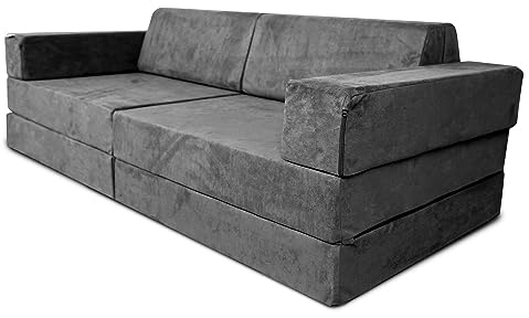 Little Nation 7-in-1 Convertible Play Couch Grand – Kids Boneless Sofa Bed & 2 Seater Small Sofa with Washable Covers, Perfect for Reading, Sleepovers & Imaginative Play (Dark Grey)