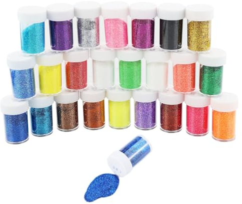 24 Stück Bastel Glitzer Set, Glitzerpulver Glitter zum Basteln, Karten herstellen,Festival Dekoration, Glitzerpuder für Nägel, Körper, Gesicht, Slime, 24 x 20g(480g)