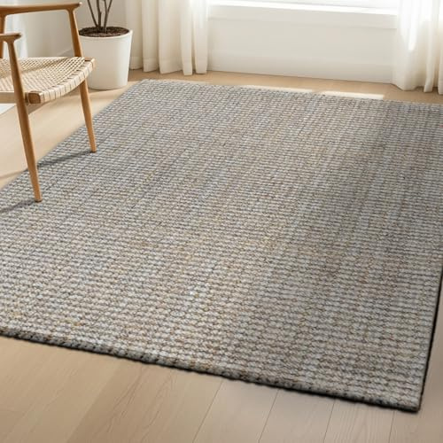 Delara Hand-Woven Wool and Jute Indoor Area Rug - Extra Soft, Bohemian, Rustic, Farmhouse Design, Easy-Clean, Non-Slip, Ideal for High Traffic Areas in Living Room, Bedroom, Dining Room