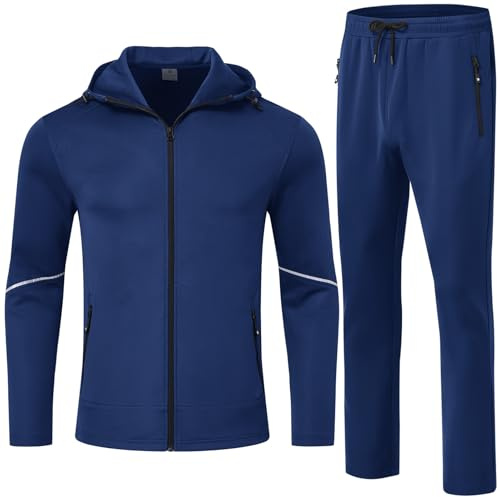 donhobo Tuta sportiva da uomo, sportiva, sportiva, palestra, tracksuit traspirante, felpa da jogging, casual, per la casa, Blu, L
