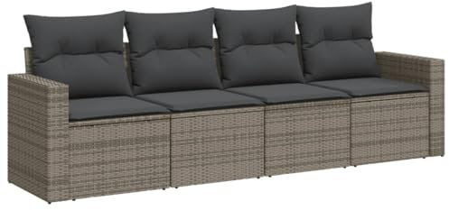 vidaXL Garten Sofa Garnitur 4-TLG., Gartenmöbel Set mit Kissen Stauraum, Sitzgruppe für Garten Terrasse, Modular Gartensofa Lounge, Grau Poly Rattan