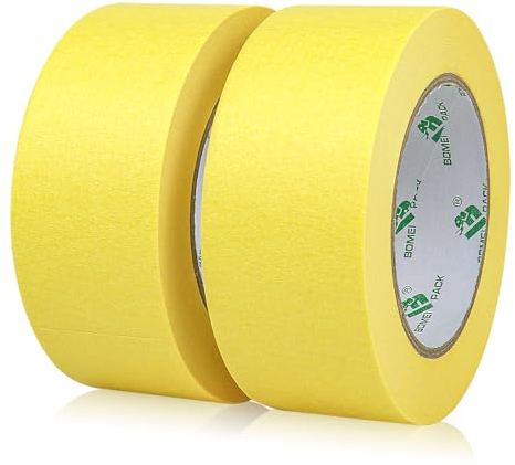 BOMEI PACK Kreppband Gelb 48mmx50m - Universal Malerkrepp Abklebeband 2 Rollen Maler Klebeband zum Streichen - Abdeckband für Malerarbeiten - Malerkrepp