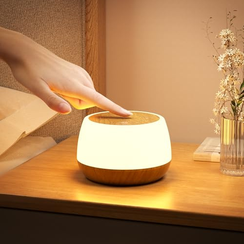 Bonsery Dimbar sänglampa med 9 färger och 3 lägen, USB-uppladdningsbar, trådlös, timing och minne, nattlampa för barn/sovrum