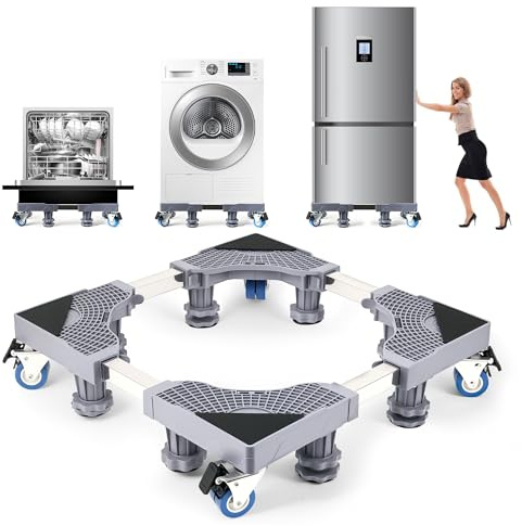 WUFANC Base per Lavatrice con 8 piedi + 4 Ruote per Lavatrice, Frigorifero e Asciugatrici. Ruote Per Lavatrice Dimensioni Regolabili 45-68 cm, Antiscivolo e antiurto(Peso massimo 400 kg)
