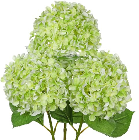 Arborus 3 st konstgjorda hortensiablommor 66 cm lång stam grön hortensia konstgjorda blommor realistiska falska hortensior med 16,8 cm stor blomma falsk sidenblomma för hem bröllop bord bordsuppsats