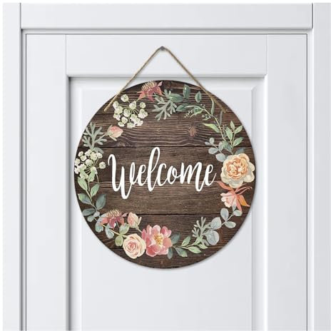 YZROHYI Cartel Bienvenida Puerta, Decoracion para Puertas de Casa, Letrero Welcome Madera para Colgar, Adorno para Puerta de Entrada, Letreros Decorativos Entrada,Bienvenido a Casa Madera -Guirnaldas