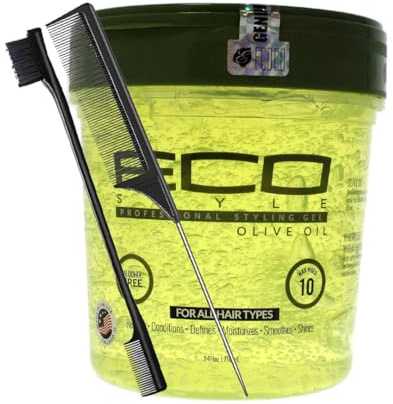 Eco Style Olive Oil Styling Gel 680.4 g mit Schwanzkamm & Kantenbürste - Maximaler Halt | Schließt Feuchtigkeit ein | Verleiht hohen Glanz | pflegt und repariert | fördert Locken