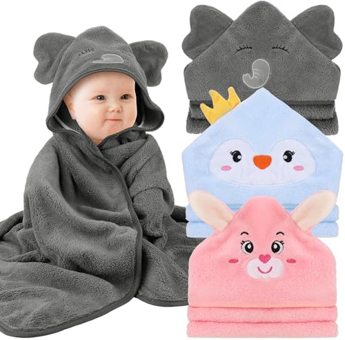 Halinuia Toalla Bebe, 3 toallas de bebé, superabsorbentes y toallas de baño, capa de baño para piscina, playa, después de la ducha o el baño (80 x 80 cm)