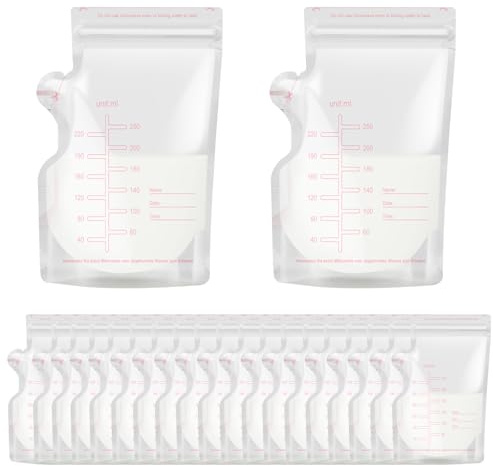 ORAGKE 120 Stück Muttermilchbeutel BPA-frei | 250ml Milchbeutel für Muttermilch Vorsterilisierte | Muttermilch Aufbewahrung Bag mit Ausgießer & Doppelverschluss | Selbststehender, Einfrierbar