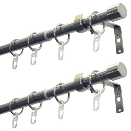 GARDINIA Set di 2 bastoni per tende Cap, 1 binario, Ø 19/16 mm, asta per tende, estensibile su entrambi i lati, 120-190 cm o 180-310 cm, effetto acciaio inossidabile