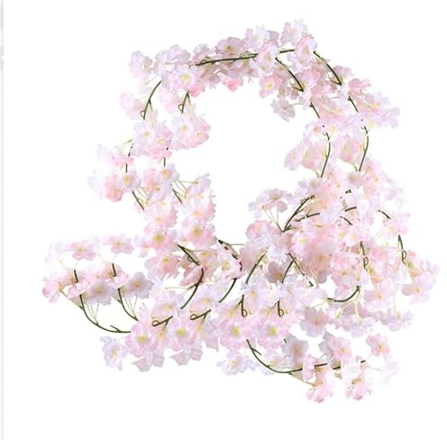 Minnhua 2PCS Guirlande Fleurs Artificielles 1.8m Guirlande Fleurs de Cerisier Guirlande Fleurs de Soie Suspendues Vigne Faux Plante Rotin Suspendu pour Mariage Jardin Fête Intérieur Extérieur Décor