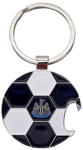 Newcastle United FC officiell metall fotbollsformad flasköppnare nyckelring, fullfärgsklubbvapen, 40 mm x 40 mm, Premier League licensierad