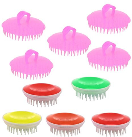DIYEAH Cepillo Masajeador de Cuero Cabelludo de Silicona Suave y Duro 10 Piezas para Cuidado y Exfoliación del Champú en Ducha, Depurador Ligero y Compacto para Masaje y Color Aleatorio