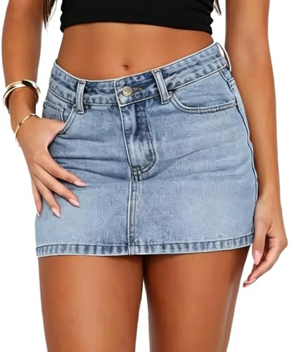 LXEASYGO Women's Denim Mini Skirt Bodycon Denim Skort with Pockets Casual Low Rise Short Jean Skirts for Women
