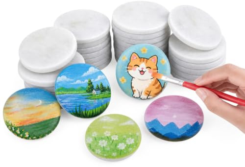 32 Piezas Piedras Planas para Pintar Grandes 5 cm, Cantos Rodados Planos para Pintar, Grava Fina DIY Creativo, Piedras Decorativas para Manualidades, Decoración, Acuarios, Jardín