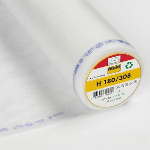Vlieseline H180 - Entoilage Thermocollant Très Souple et Léger - Blanc - Coupon 300x90 cm - Renfort Fin pour Tissus Délicats, Viscose, Soie, Chemisiers, Cols et Parementures