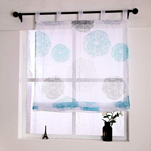 Yujiao Mao Voile Raffrollo mit Kreise Druck Design Voile Raffrollos mit Schlaufen Transparenter Vorhang Blau BxH 140x150cm