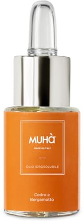 MUHA' | Olio Essenziale, Idrosolubile per Lampada ad Ultrasuoni, Fragranza Cedro e Bergamotto, Formato da 15 ml