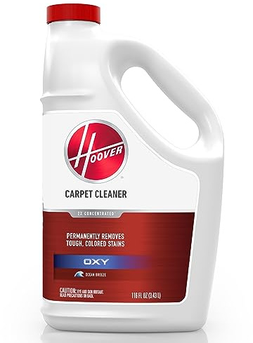 Hoover Oxy Carpet Cleaner Solution, 116 oz., Ocean Breeze Scent, Deep Cleaning Carpet Shampoo Solution, Removes Tough Colored Stains from Carpet and Upholstery, Pair with Hoover Carpet Cleaner Machine
