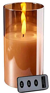 Klocke Dekorationsbehov, högkvalitativt LED-ljus i glas – med fjärrkontroll och timer – ⌀ 10 cm – realistisk och flimrande låga – juldekoration (bärnsten, höjd: 20 cm)