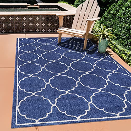 SANAT Outdoor Teppich Wetterfest - Für Innen- und Außenbereich - Wasserabweisend für Balkon, Terrasse, Garten, Küche, Bad oder Wohnzimmer - Blau, 60 x 110 cm