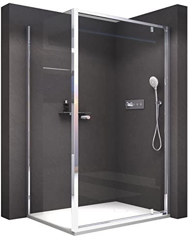 BERNSTEIN Duschkabine Eckdusche 100x100cm Duschabtrennung mit Drehtür NT604 FLEX 6 mm Nano Echtglas-Dusche Breite Türelement: 100cm Breite Glas feststehend: 100cm Profilfarbe: Chrom