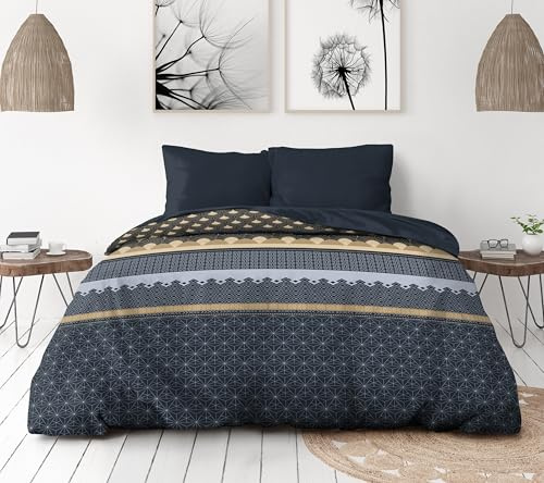 Home Linge Passion – Parure de Couette 220x240 cm – Housse imprimée + taie – Douce, légère et Facile d'entretien – Motifs géométriques – Charlest –