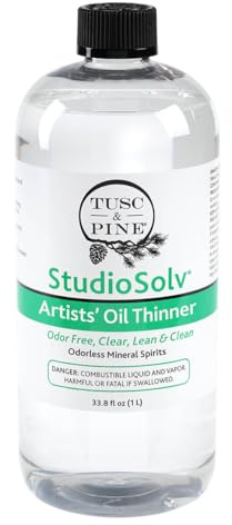 Tusc & Pine StudioSolv™ Odorless Mineral Spirits 33.8oz (1L) - Purified Odor-Free Spirit Solvent for Thinning Oils, Artists, Painting Thinner, Professionals, & More!