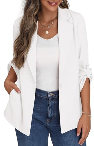 PrinStory Blazer ouvert sur le devant pour femme - Veste blazer à manches réglables avec des poches à boutons