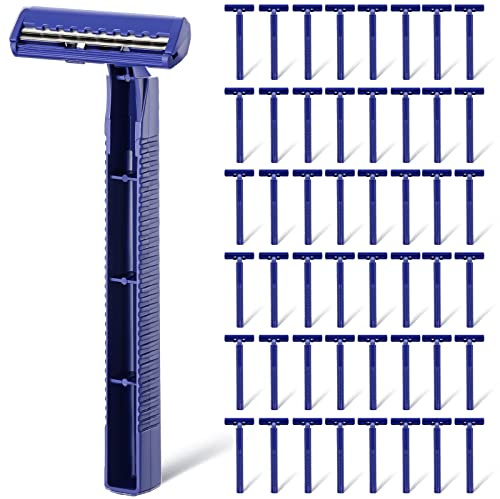 Chumia Twin Blade Razors for Men Stainless Steel Disposable Razors Men Bulk Plastic Shavers Multipurpose Portable Manual Disposable Shavers for Bathing Hotel Travel (50 Pieces)