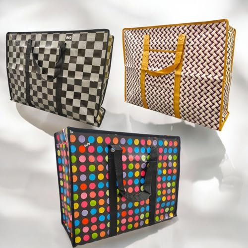 iPEAK Storage Bags Heavy Duty Laundry Bag Waterproof Dust Resistant Reusable Double Zipper Bag For Moving House Clothing, Wardrobe storage, toys, laundry, bedding (3 Pack)