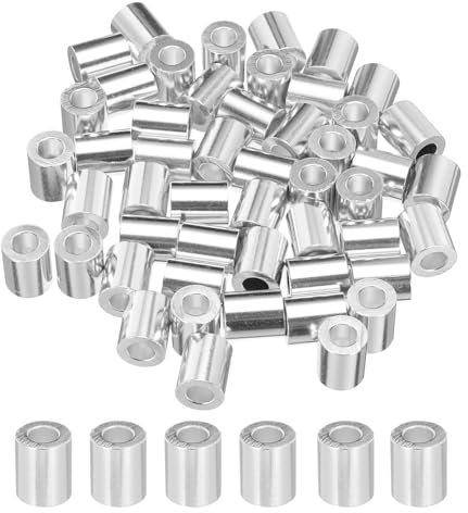 sourcing map 1/4 6mm Aluminum Crimping Loop Sleeve Single Round Ferrule for Wire Rope Cable Line End, Silver 50pcs